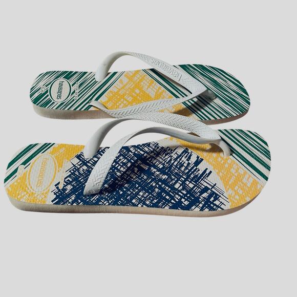 Havaianas Brazil Logo Flip Flops 43/44 Blue Yellow Green Sandals US 11/12 READ - Picture 6 of 10